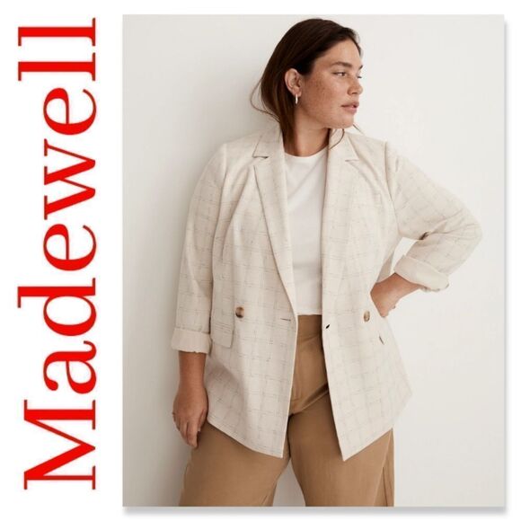 NWT Madewell The Plus Caldwell Double-Breasted Blazer in Ghent Plaid - Picture 1 of 10
